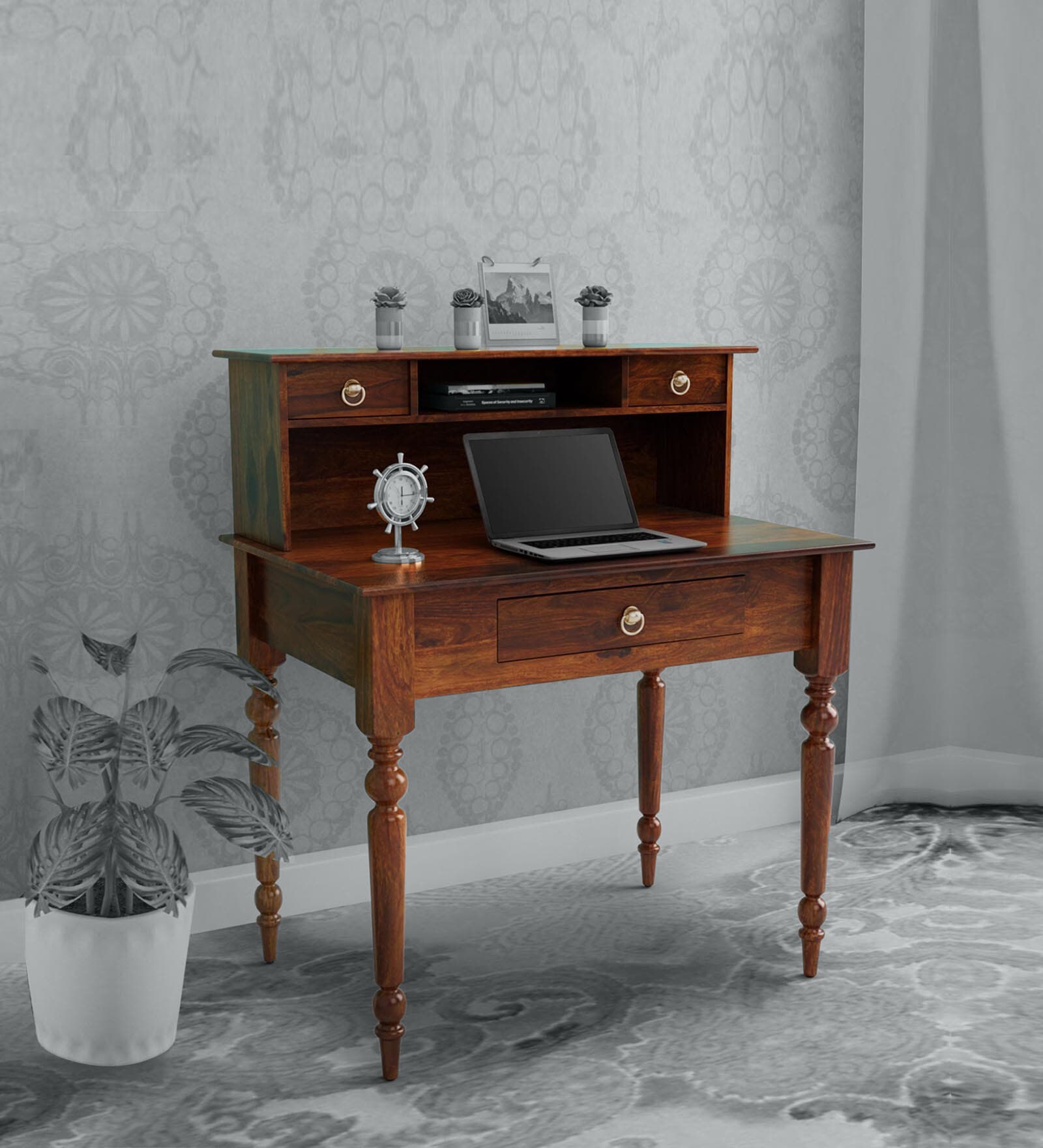 Buy Harleston Sheesham Wood Writing Table In Provincial Teak Finish At ...