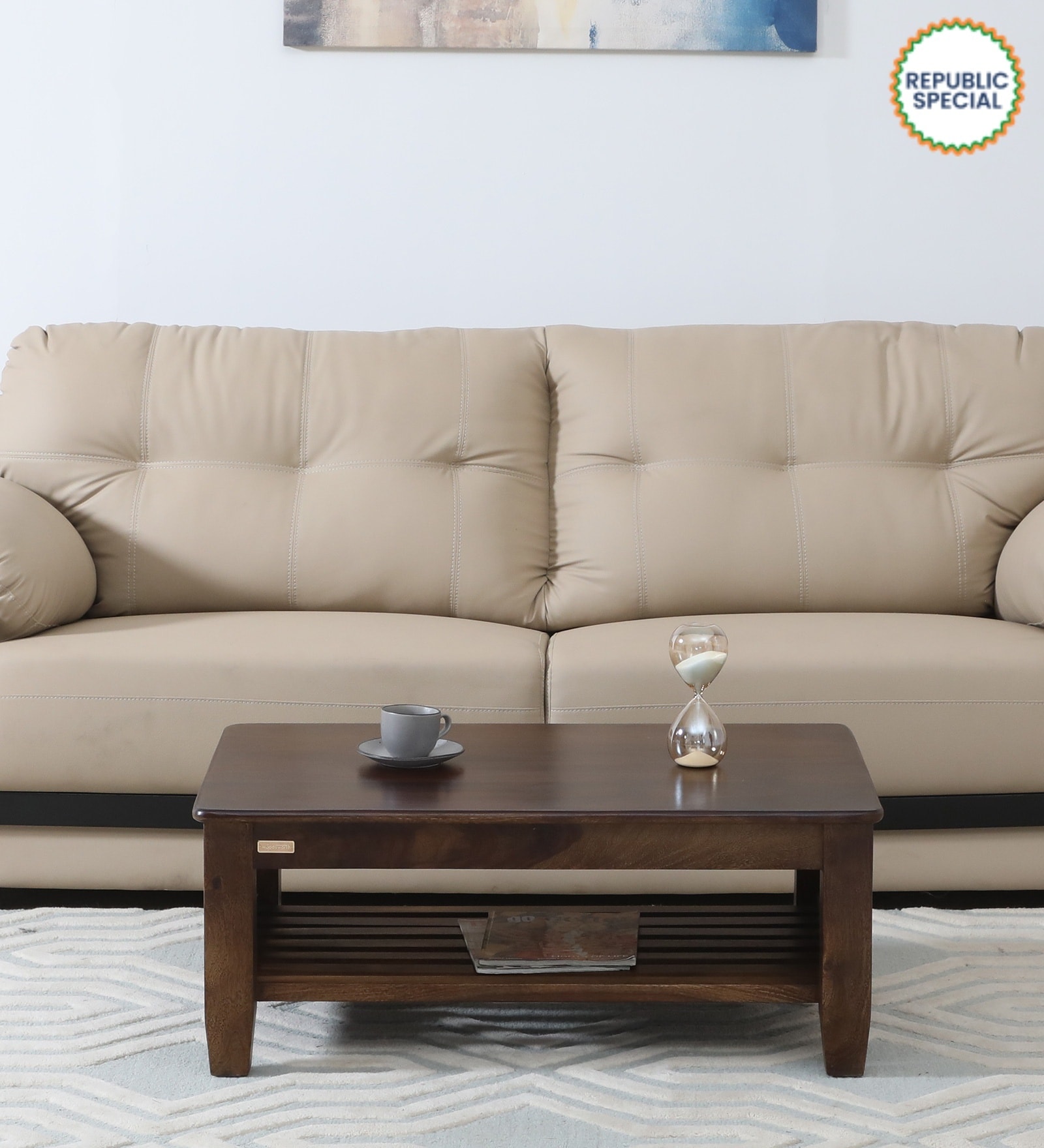 Harlev Sheesham Wood Coffee Table In Provincial Teak Finish With Open Storage