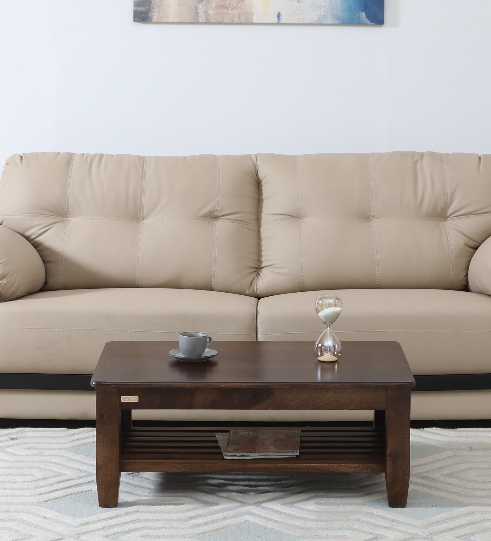 Harlev Sheesham Wood Coffee Table In Provincial Teak Finish With Open Storage