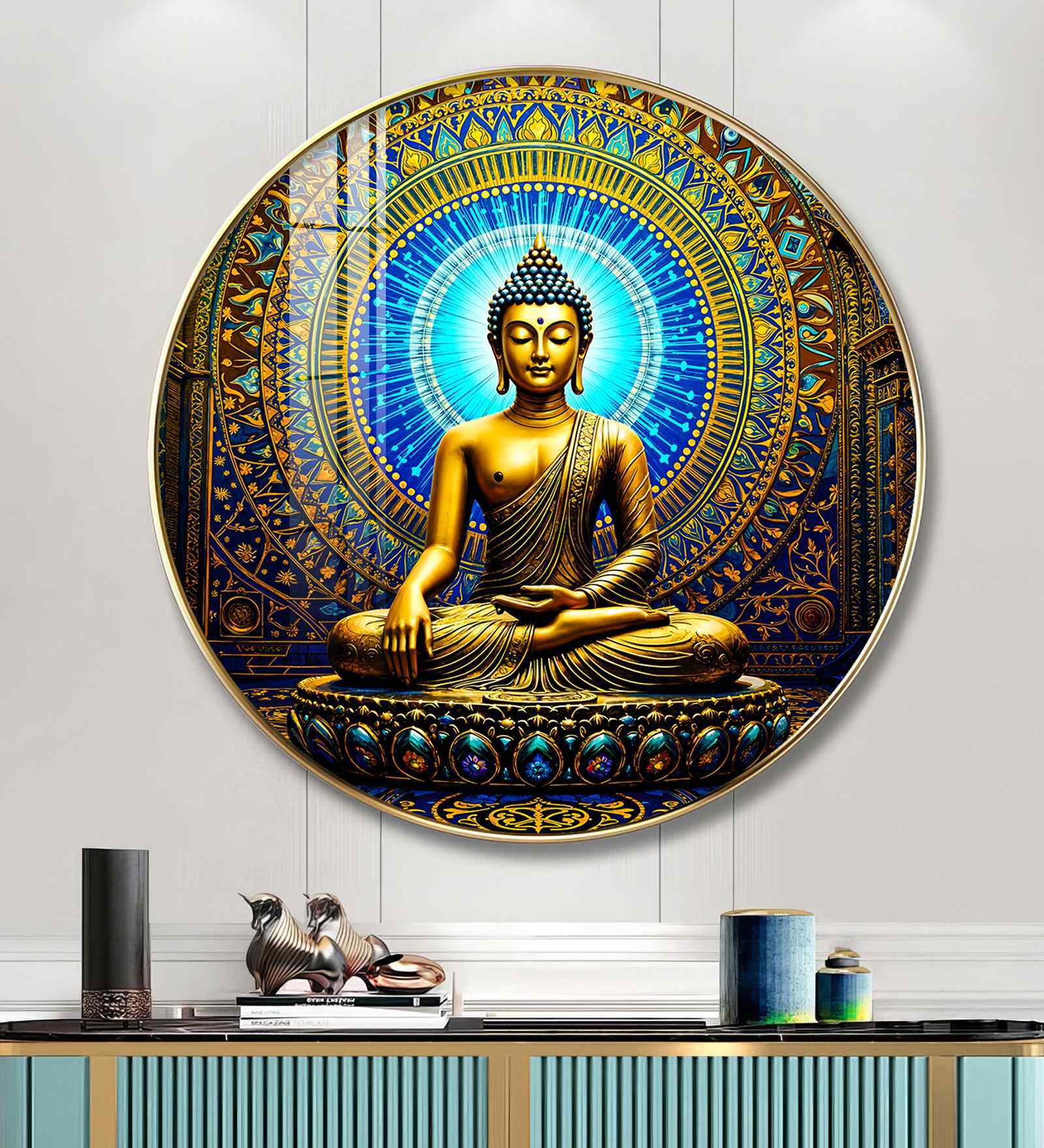Harmony Buddha Mural Acrylic Round Wall Art