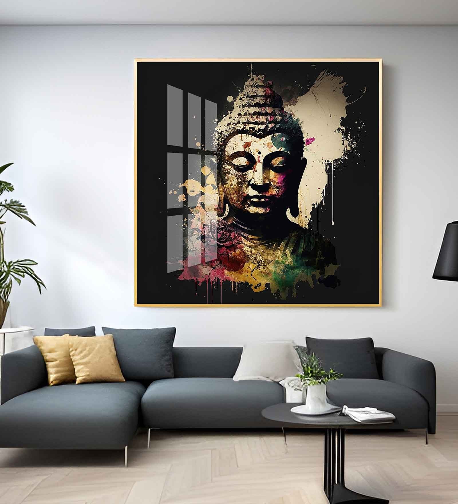 Harmony Of Buddha Calmness Glass Finish Square Wall Art