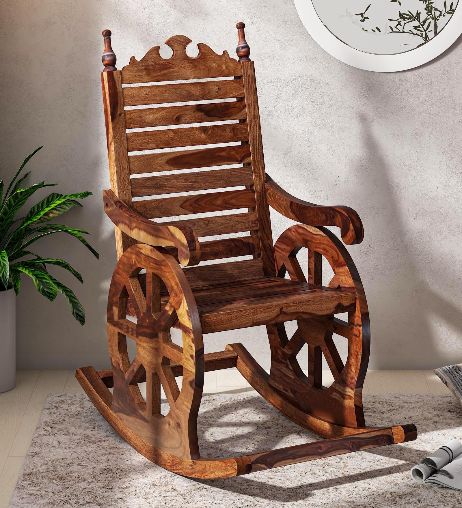 Buy Harold Sheesham Wood Rocking Chair in Scratch Resistant Rustic Teak