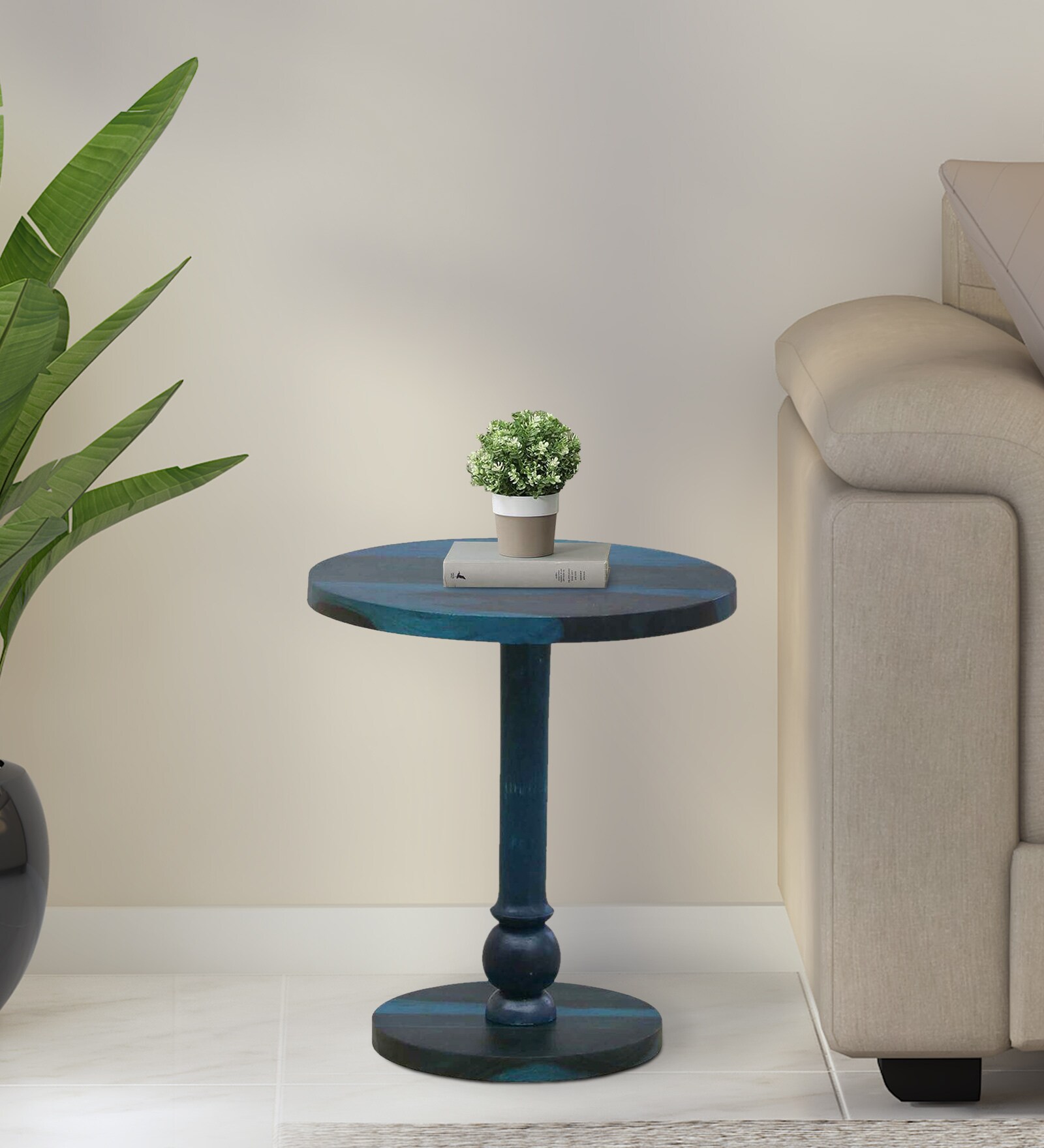 Harper Sheesham Wood End Table In Ocean Blue Finish