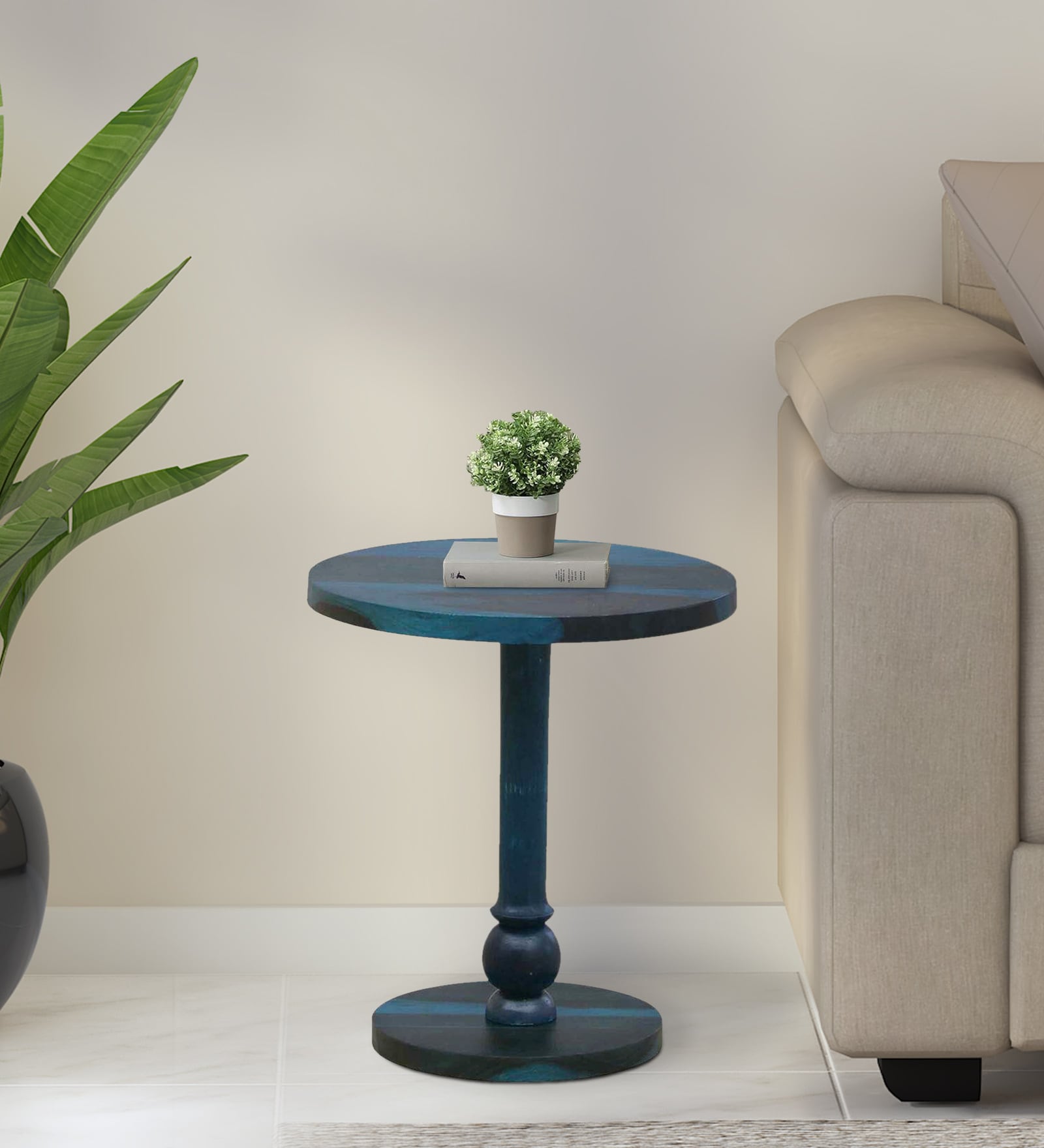 Harper Sheesham Wood End Table In Ocean Blue Finish