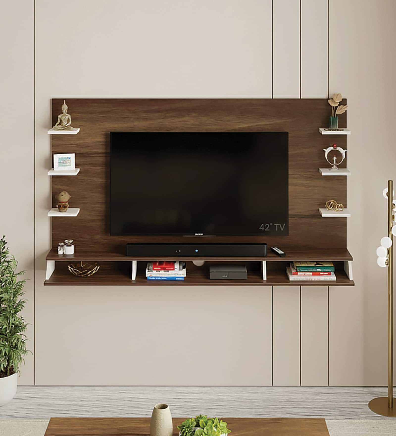 Harri TV Unit In Brown Maple & White Finish