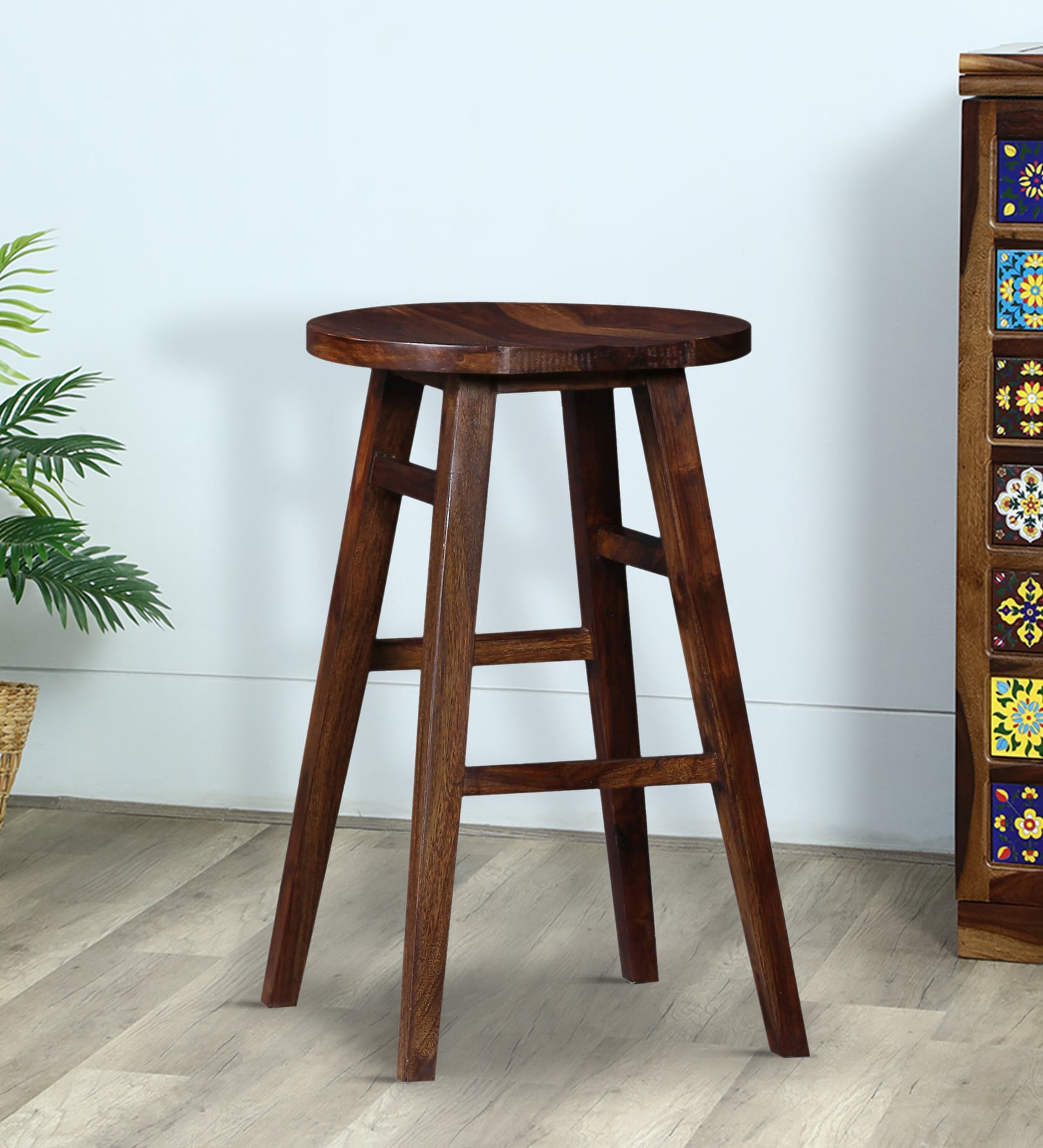 Harrington Sheesham Wood Bar Stool In Provincial Teak Finish