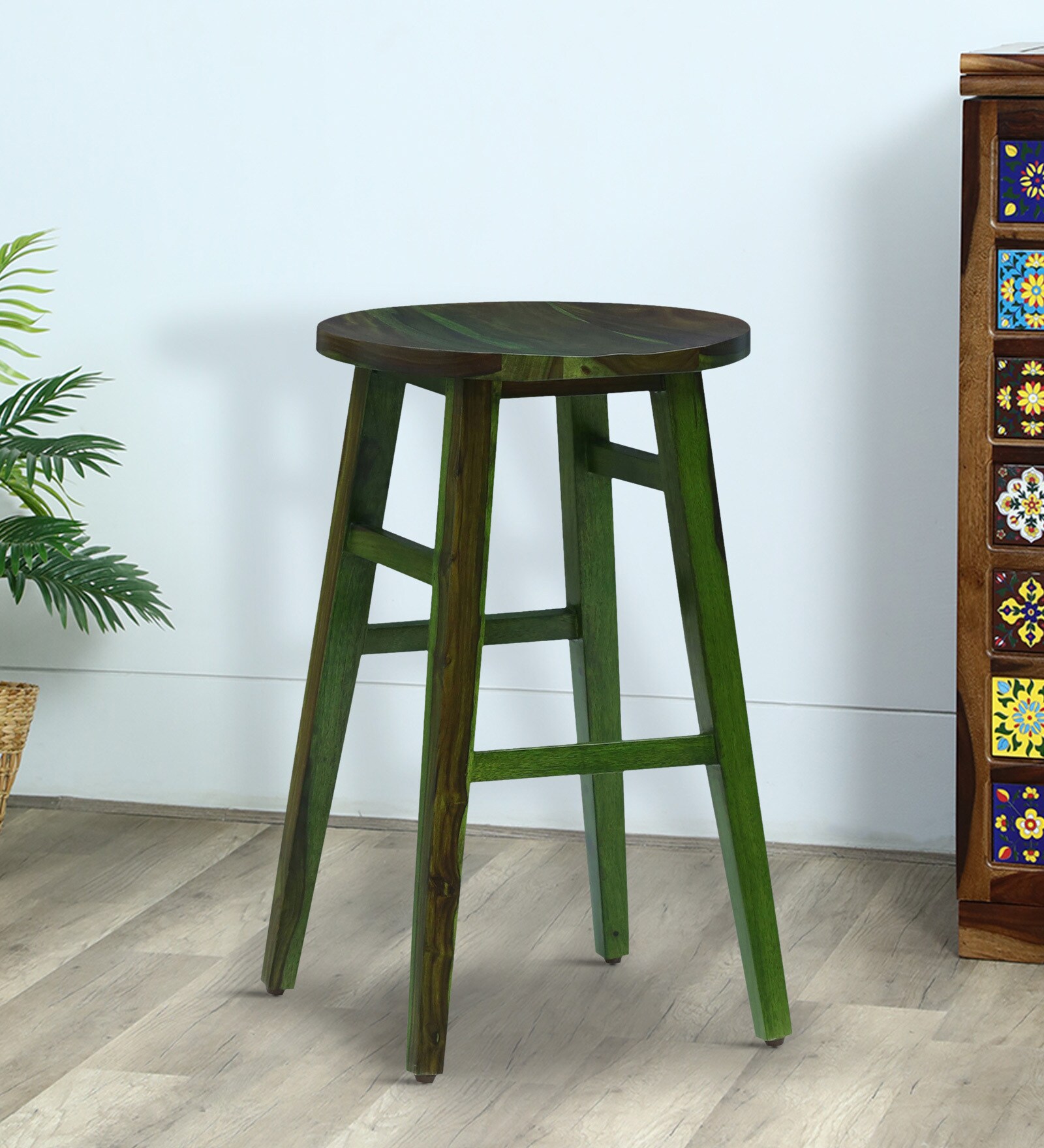 Harrington Sheesham Wood Bar Stool In Spring Green Finish