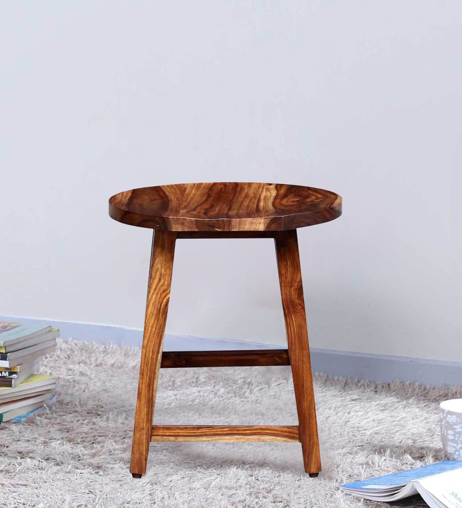 Harrington Sheesham Wood Seating Stool In Rustic Teak Finish
