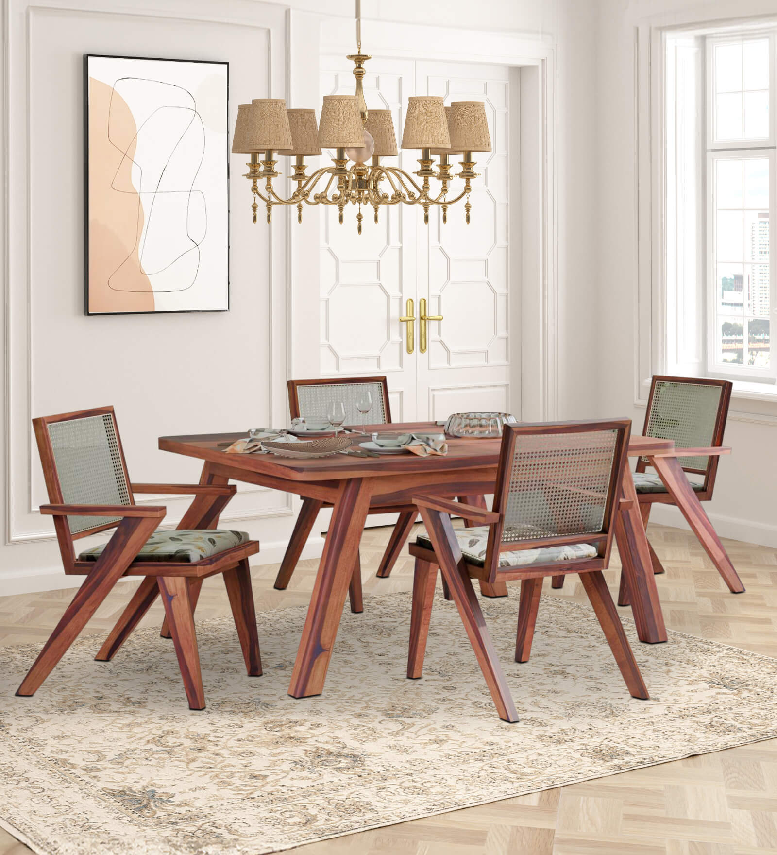 Harry Solid Wood 4 Seater Dining Set In Teak Finish