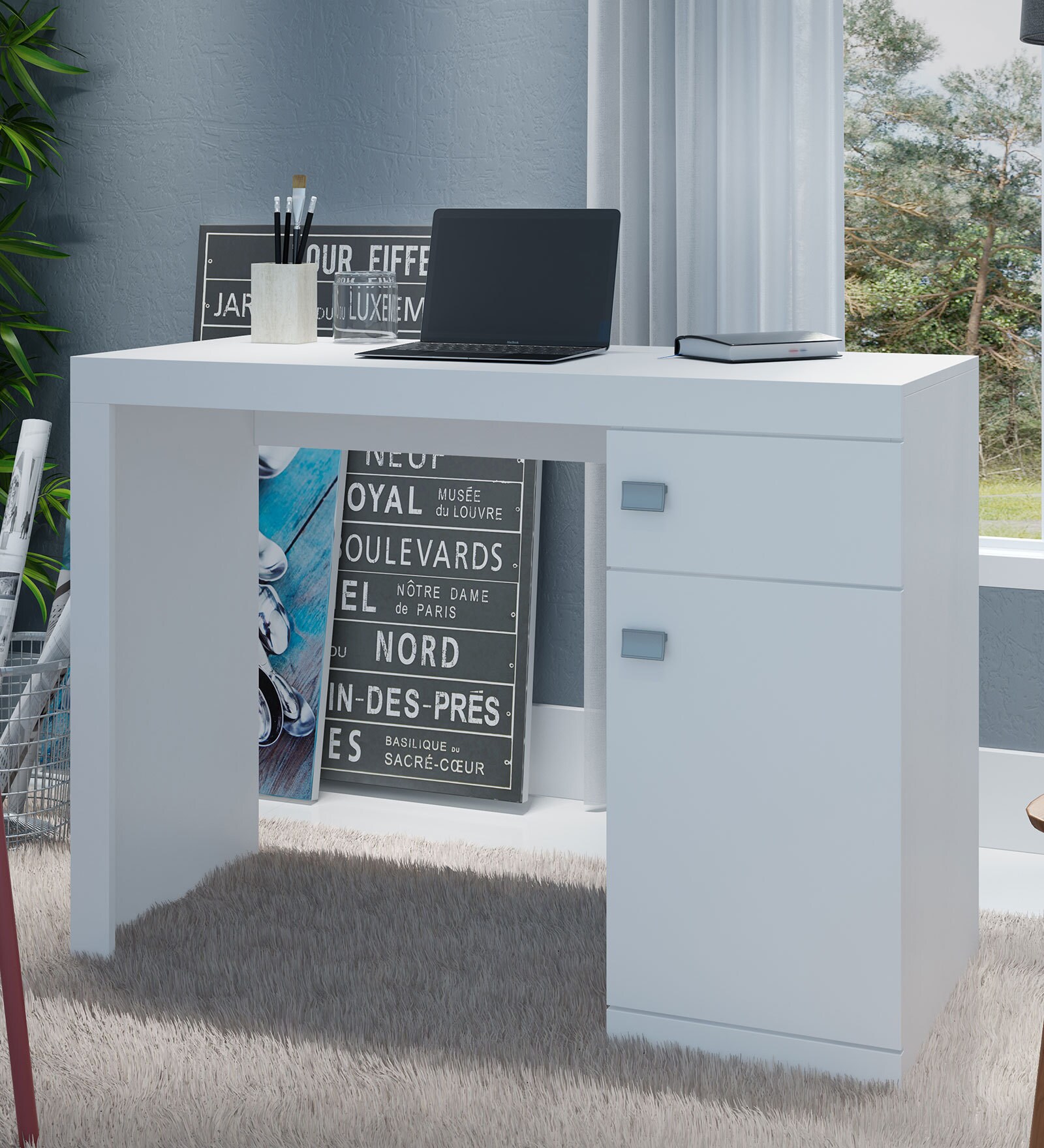 Buy Harue Study Table with Drawer & in White Finish Mintwud