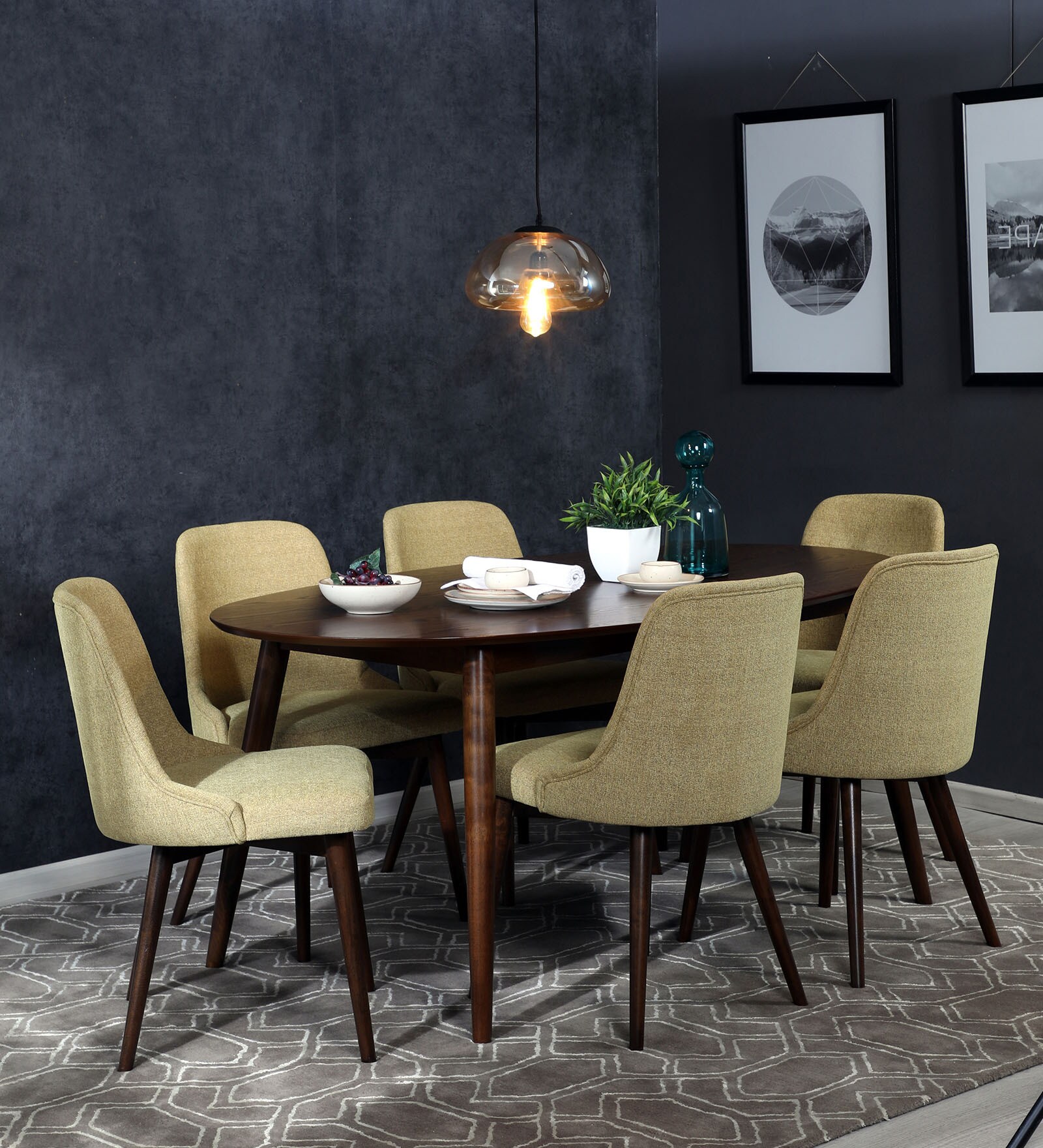 Buy Haruka Solid Wood 6 Seater Dining Set In Walnut & Sandy Brown