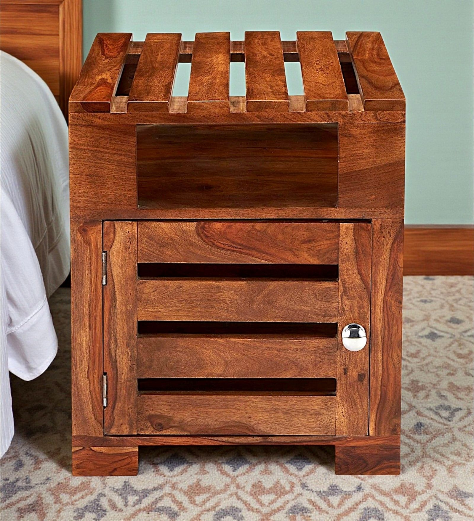 Harvey Bedside Table In Natural Teak Finish