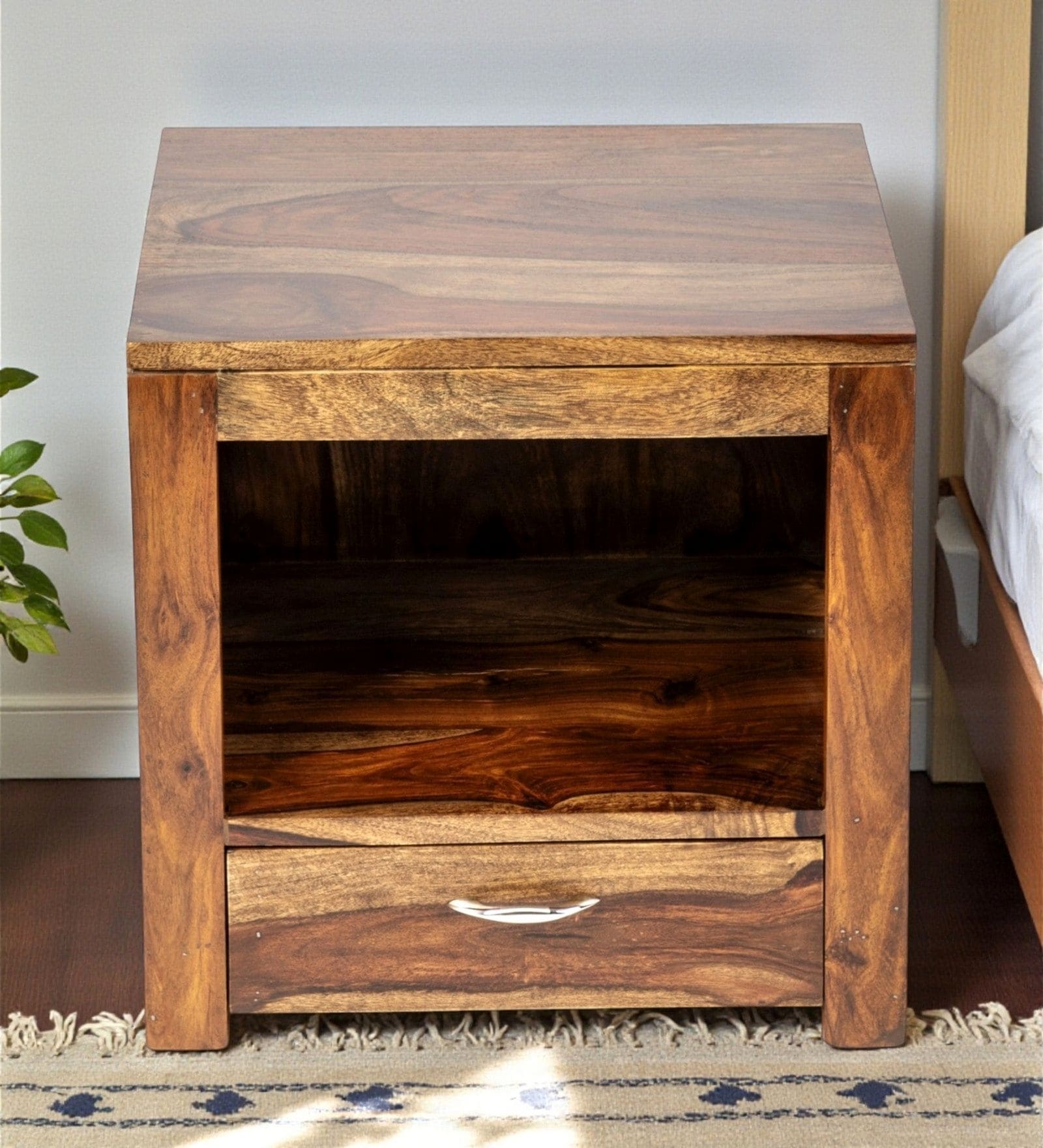 Harvey Bedside Table in Teak Finish with Drawer