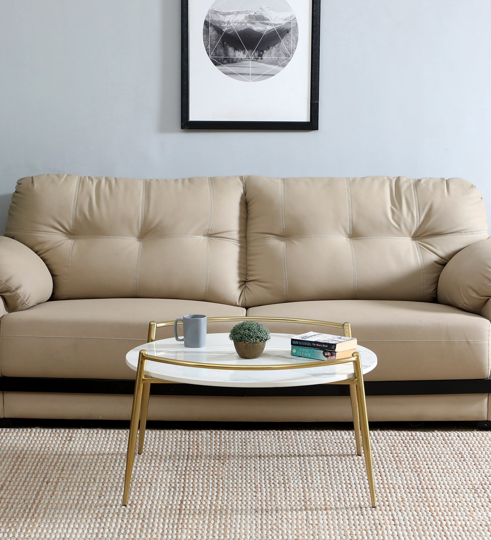 Hauge Metal Coffee Table In Gold Finish With Porcelain Top