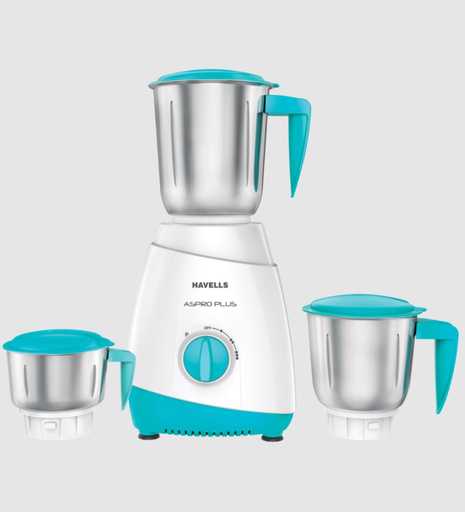 Havells Aspro Plus 500W Mixer Grinder with 3 Stainless Steel Jar (White & Light Blue)