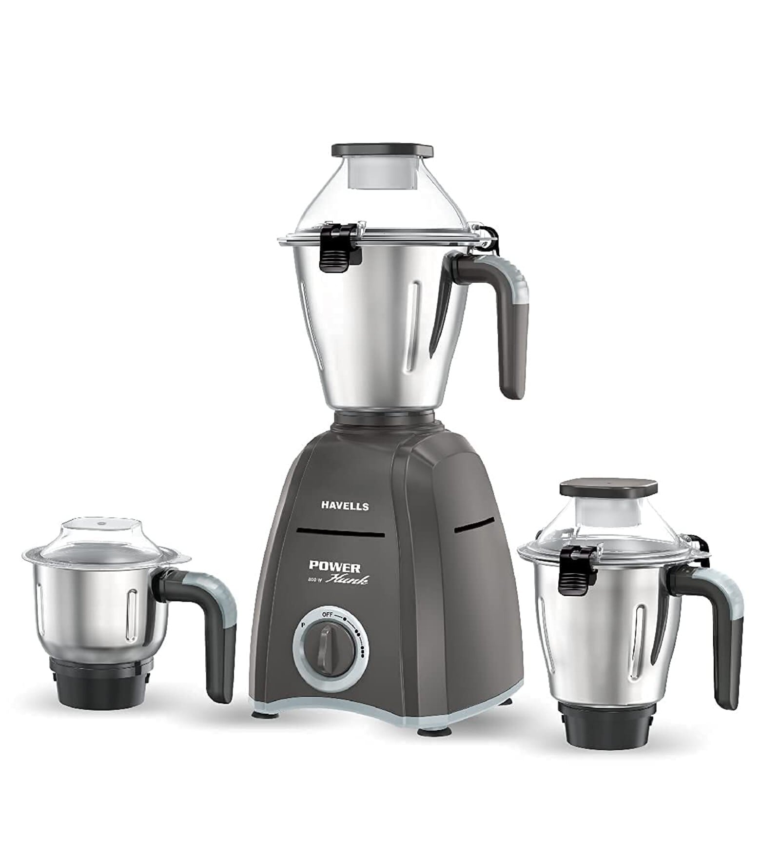 Havells Power Hunk 800W Mixer Grinder with 3 Jar Hands Free operation (Grey)