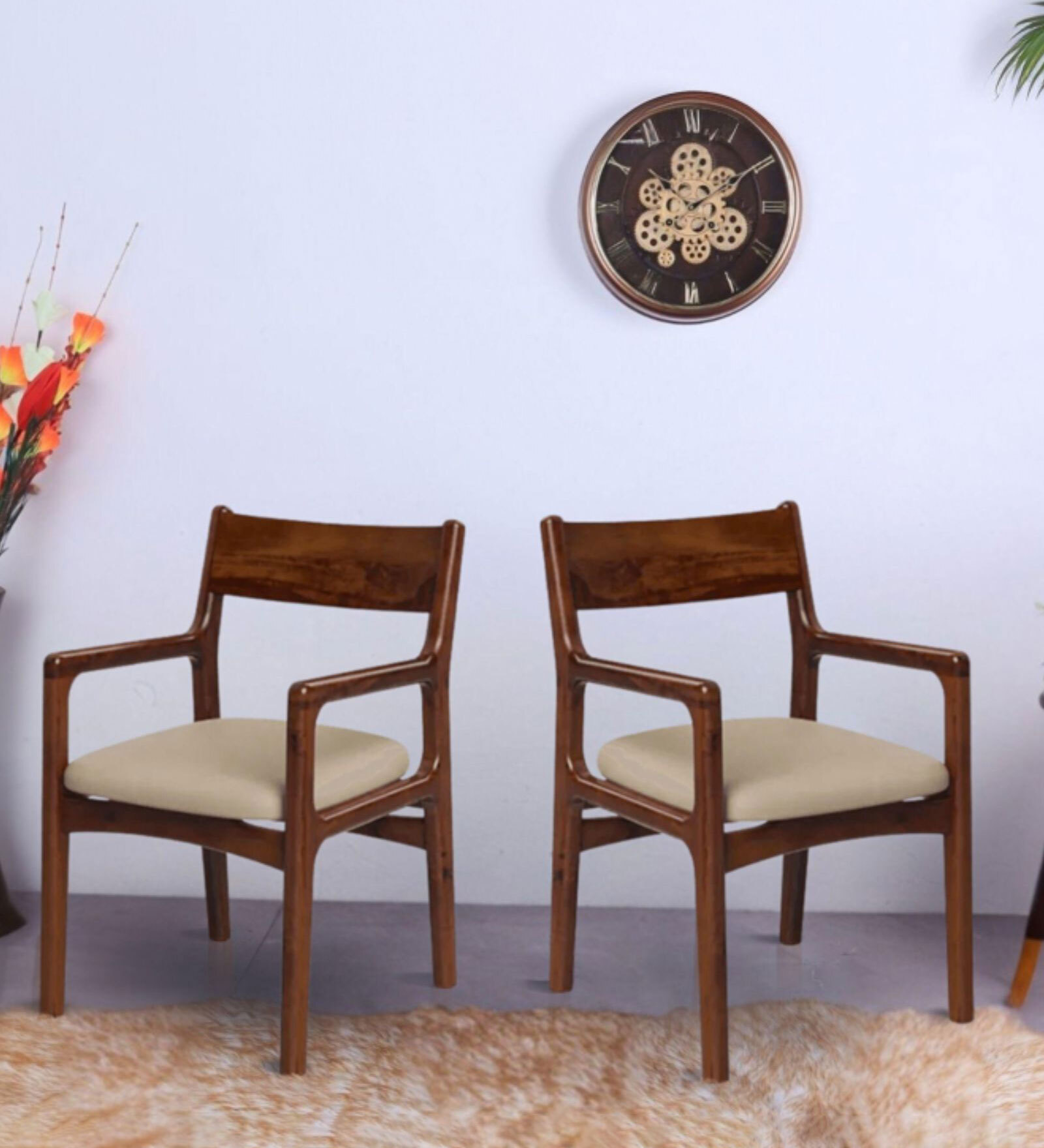 Haven Teak Wood Arm Chair In Brown Colour (Set of 2)