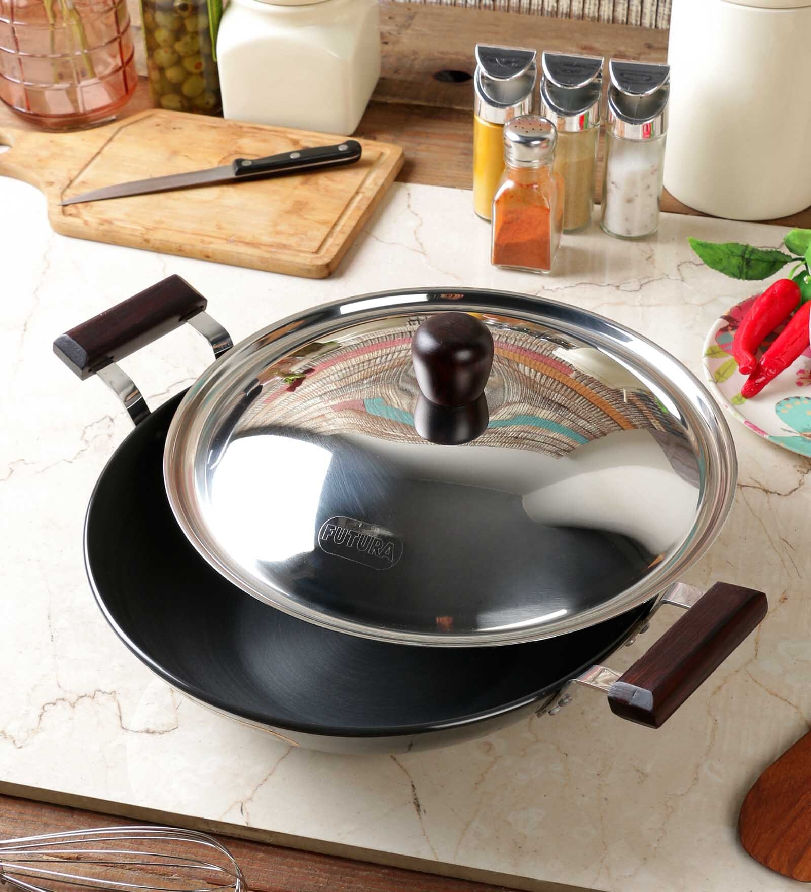 Buy Futura Hard Anodized Frying Pan with Steel Lid by Hawkins 3.75 Ltr by Hawkins Pepperfry