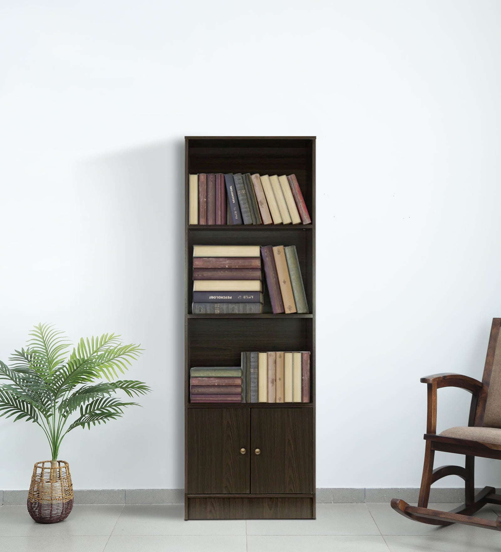 Hayao 3 Tier Book Shelf with Cabinet in Wenge Finish