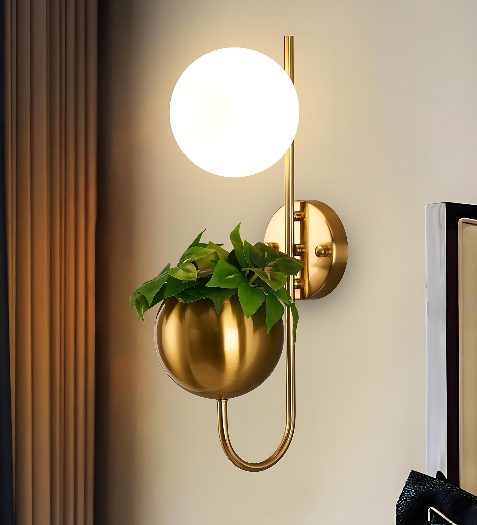 Haze Modern Wall Lamp Led with Artificial Plant | 3Color LED Bulb Included (Warm/Neutral/Cool White) | Decorative Wall Mount Light for Living Room & Bedroom