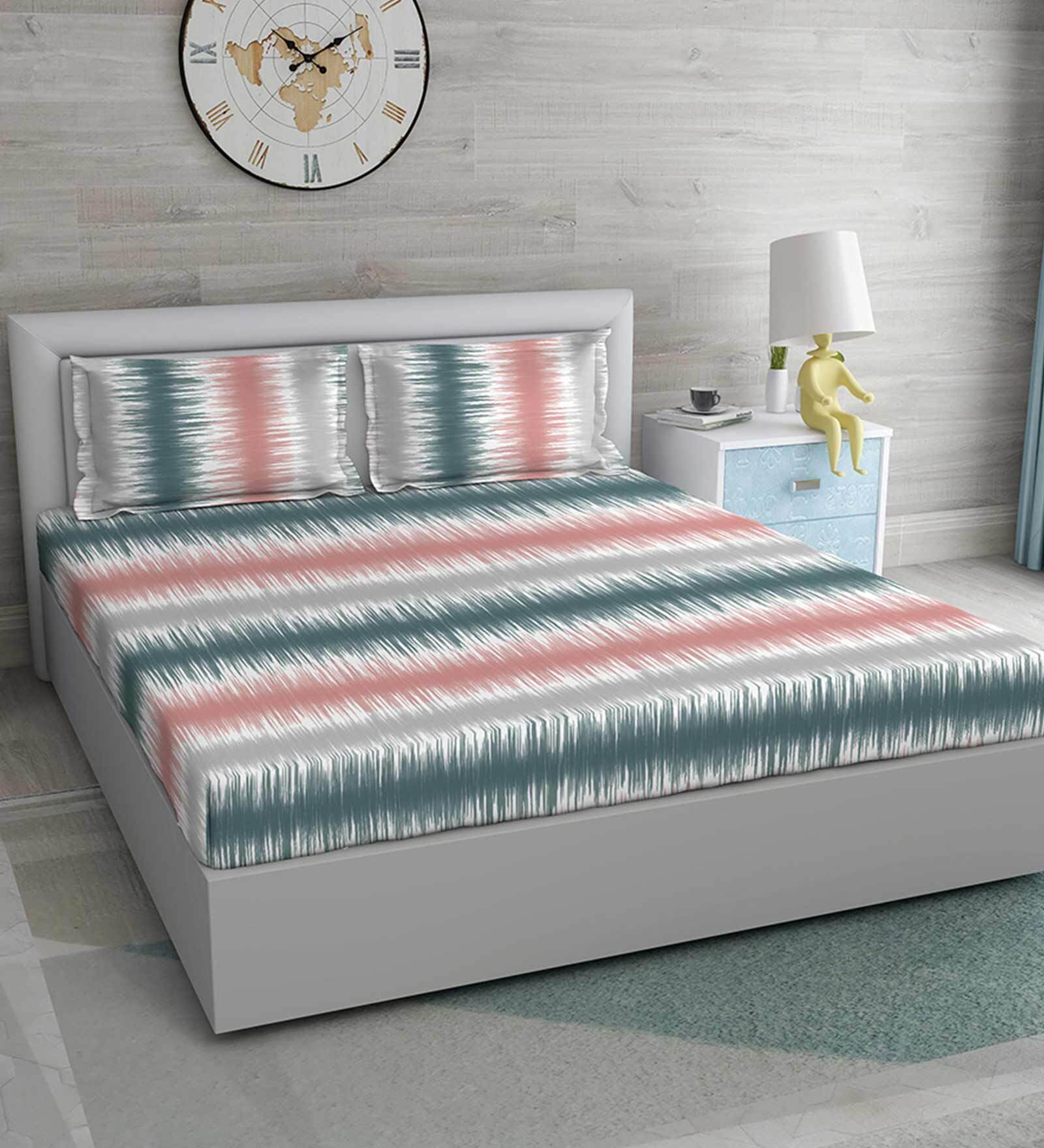 Buy Pink Abstract Cotton 220 TC Antibacterial Bedsheet Set Double Size Bedsheet with 2 pillow