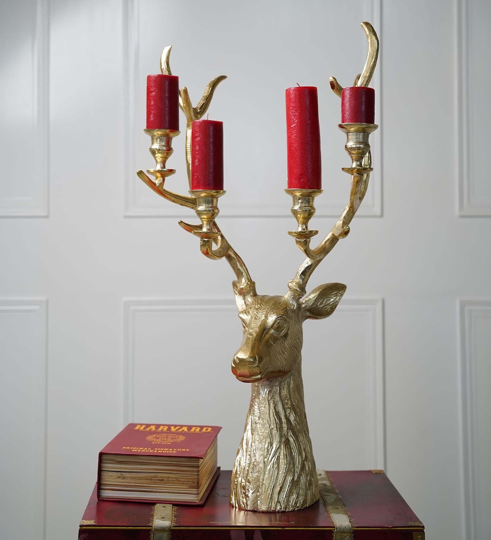 Hazel Deer With 4 Arm Gold Metal Candle
Holder