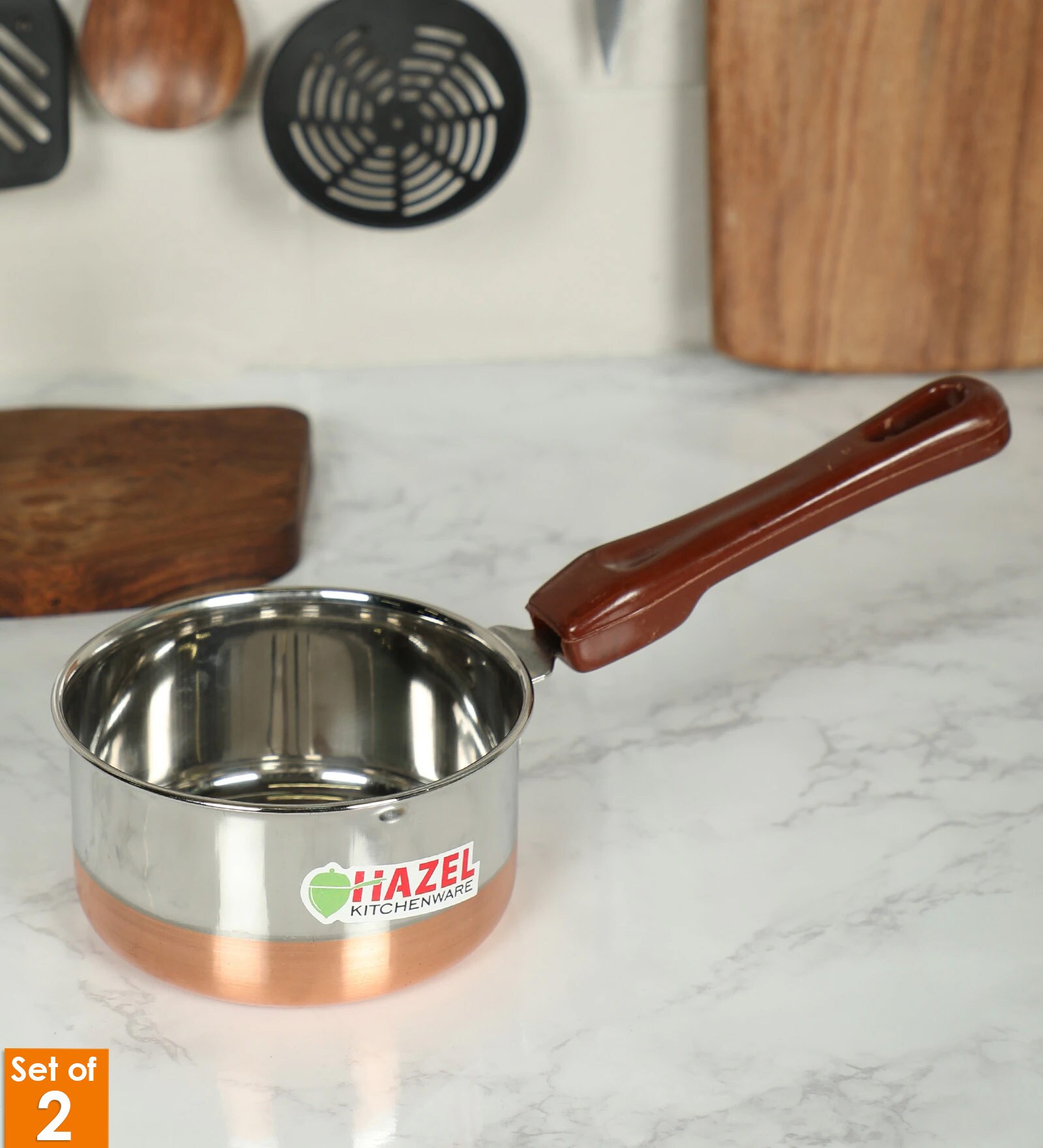 Hazel Stainless Steel Copper-Base Sauce Pan, 750ML, Set of 2