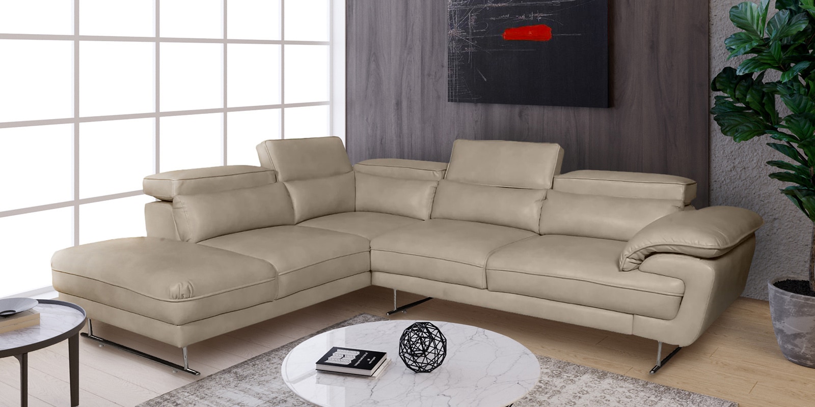 Buy Haiden Leatherette RHS Sectional Sofa in Cream Colour at 31% OFF by ...