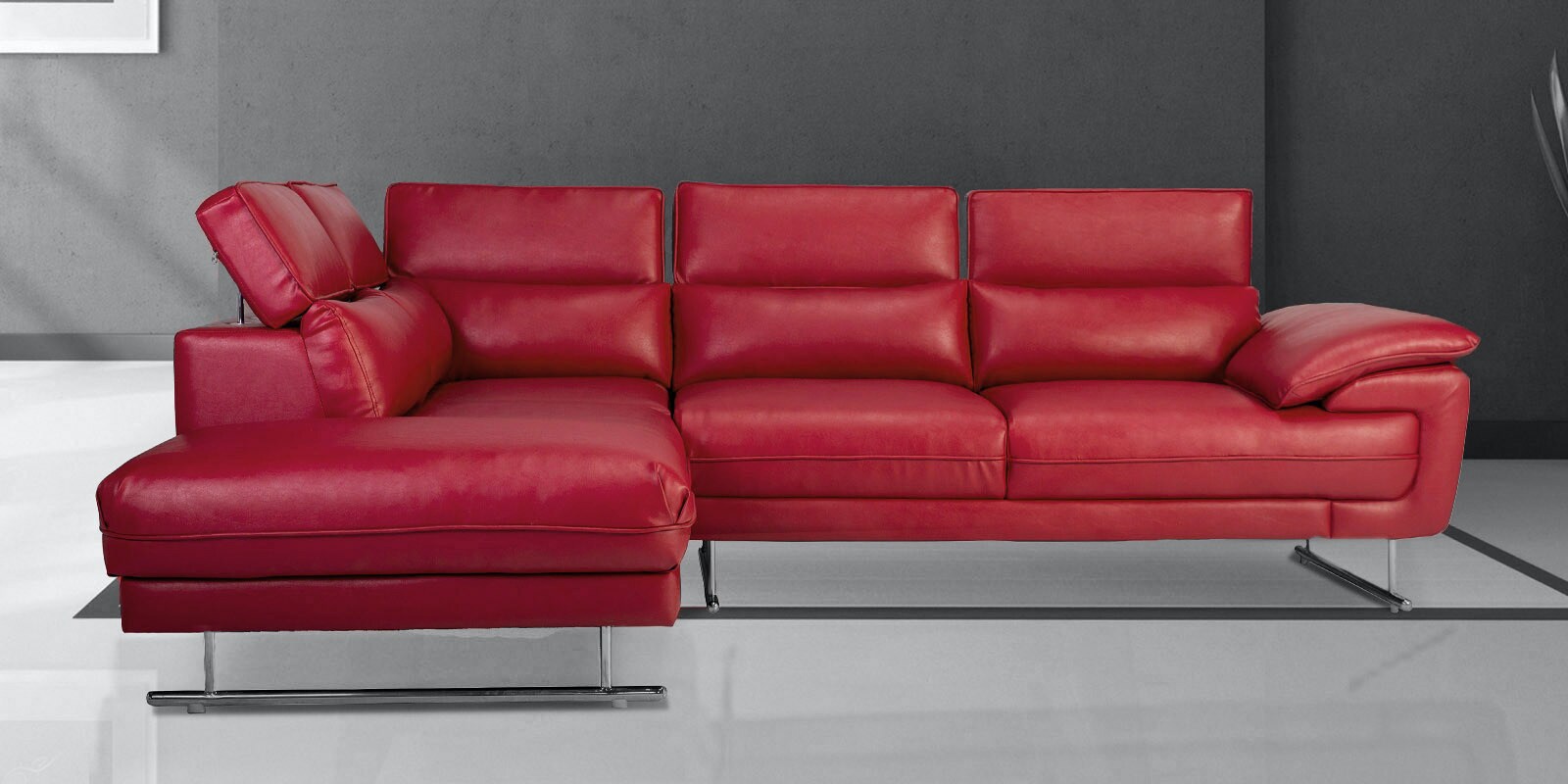Buy Haiden RHS L Shape Sofa with Adjustable Headrest in Red Colour by