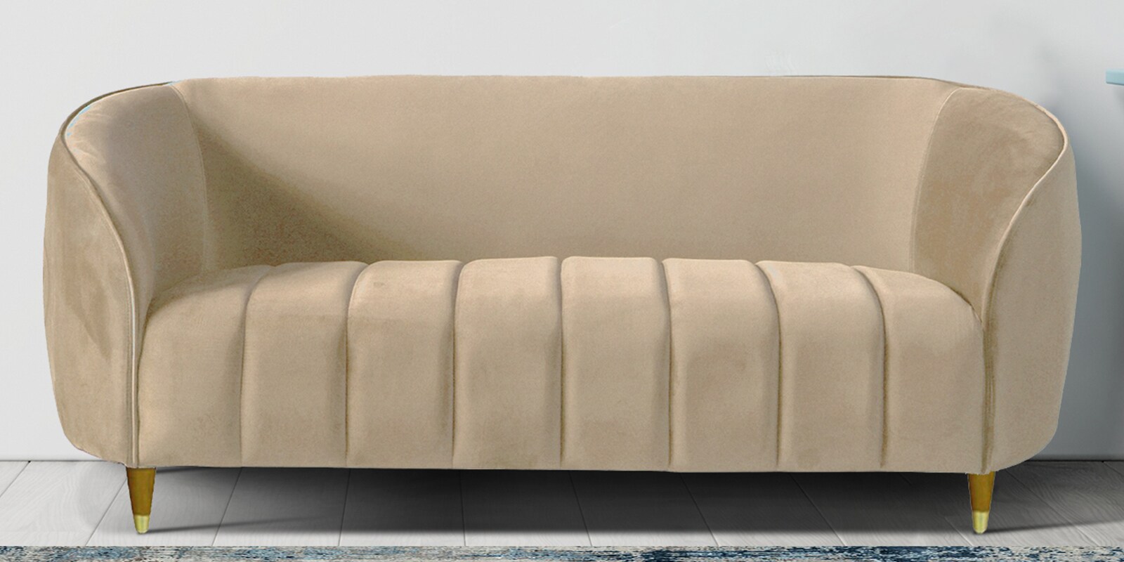 Hairo Velvet 2 Seater Sofa In Beige Colour