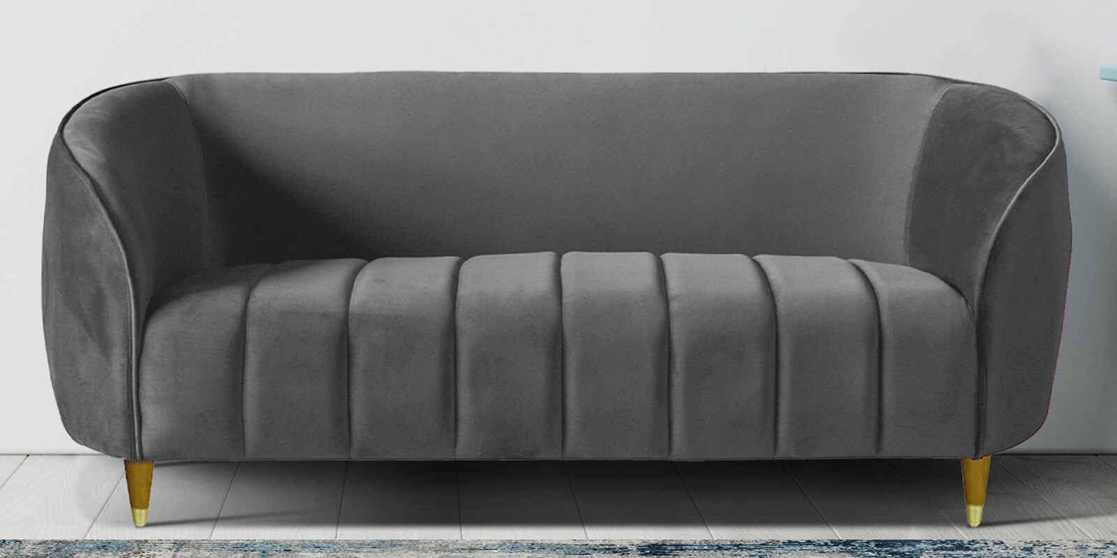 Hairo Velvet 2 Seater Sofa In Iron Grey Colour