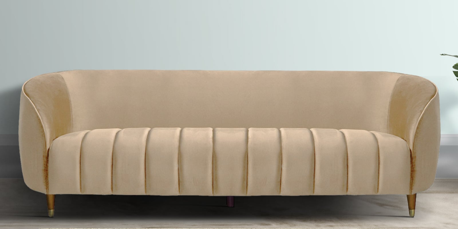 Hairo Velvet 3 Seater Sofa In Beige Colour