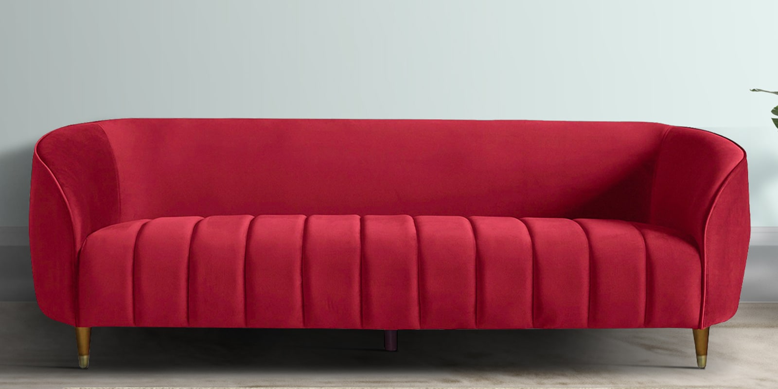 Hairo Velvet 3 Seater Sofa In Red Colour