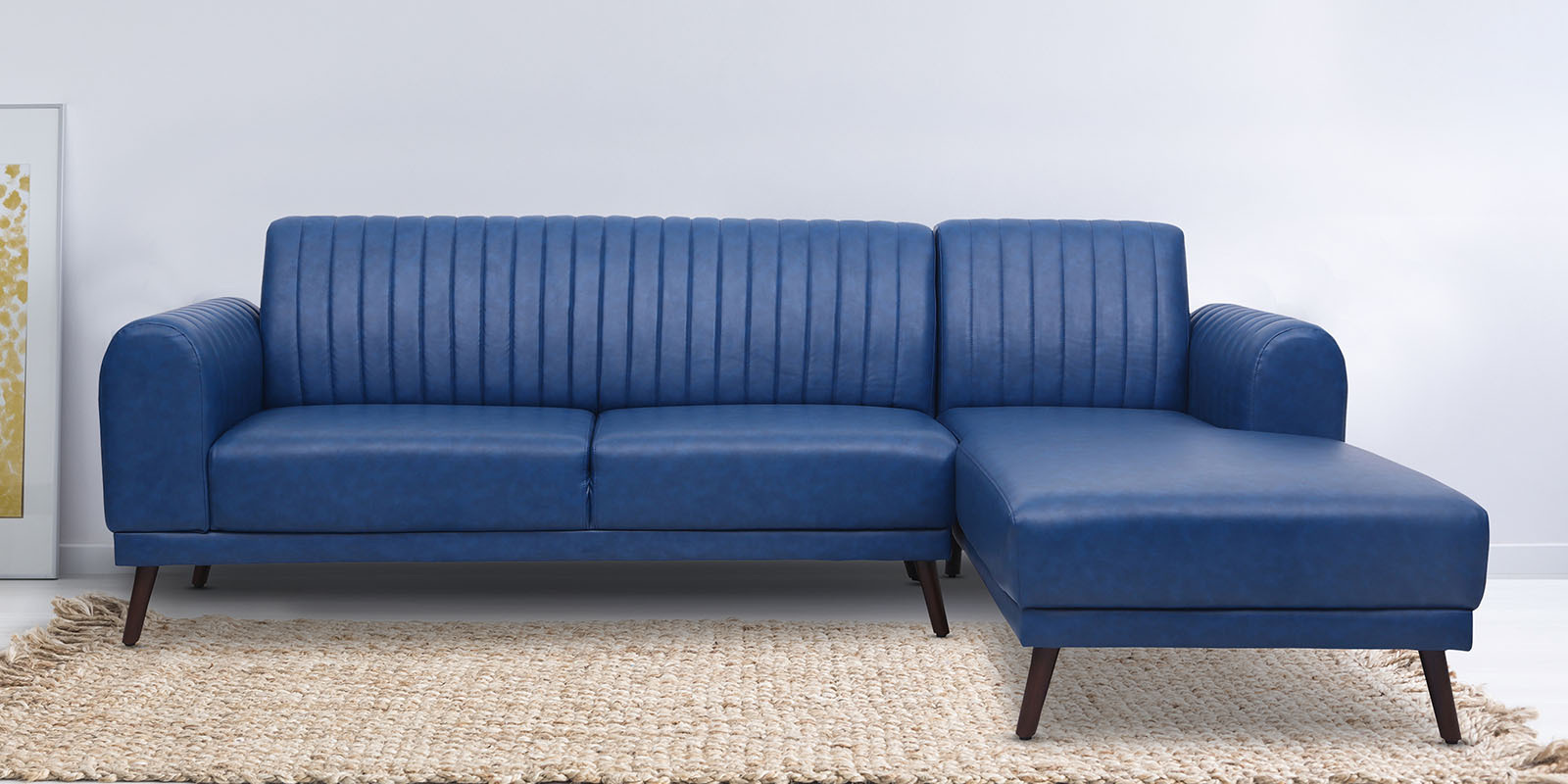 Hampton Leatherette LHS Sectional Sofa in Blue Colour