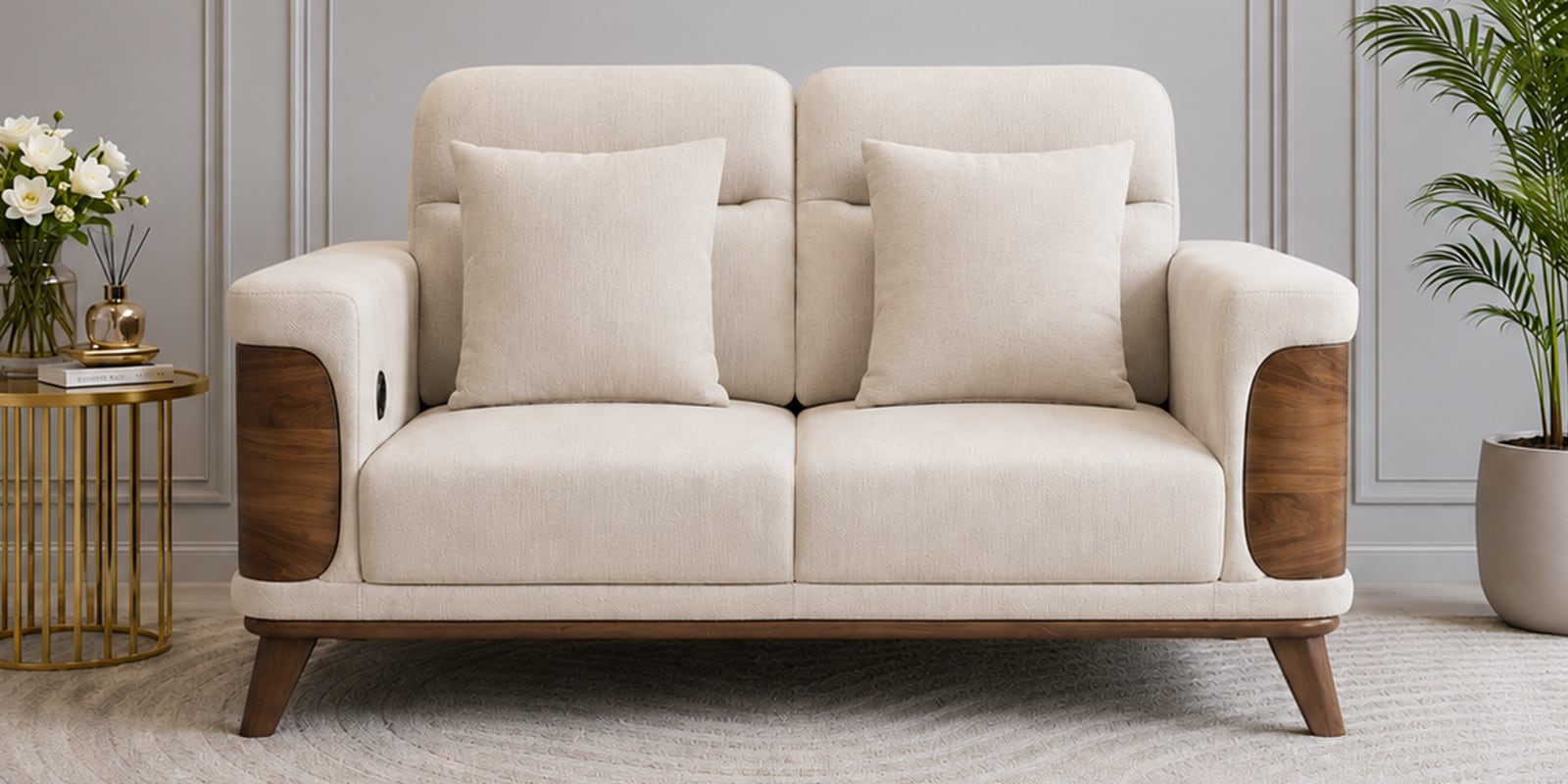 Harbour Sal Wood 2 seater Sofa In Off-White Colour