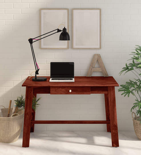 Haarlem Sheesham Wood Writing Table In Scratch Resistant Honey Oak Finish