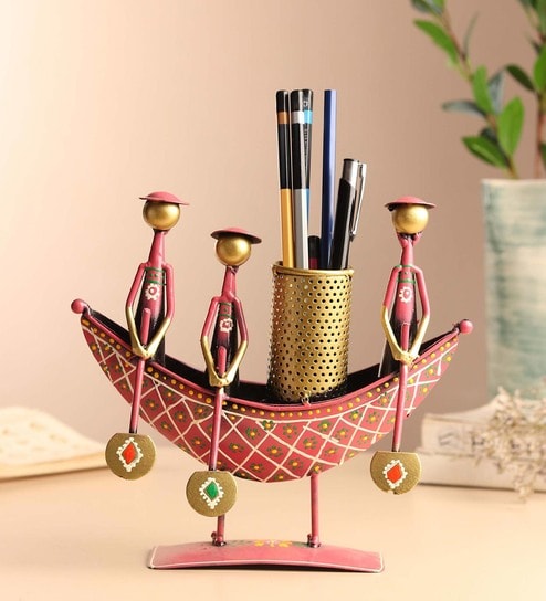 (1Pc) Pink Metal Boat Shape Pen Stands