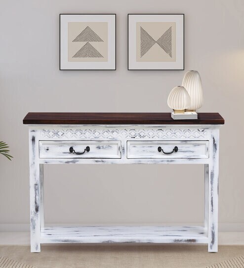 Hadley Sheesham Wood Console Table In Distress Finish