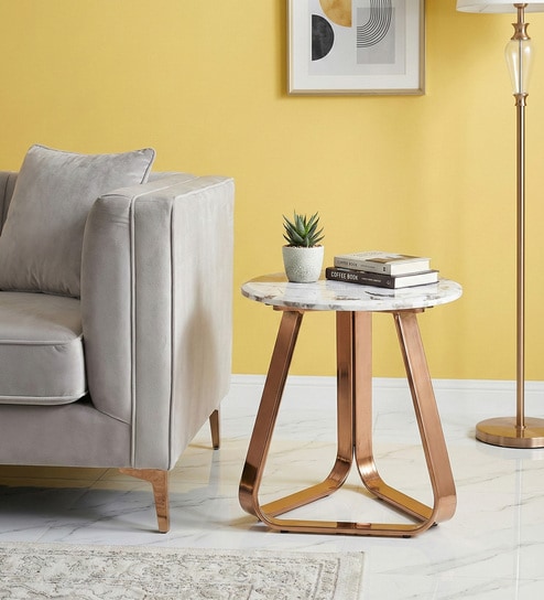 Hailey Marble Top End Table In White Finish