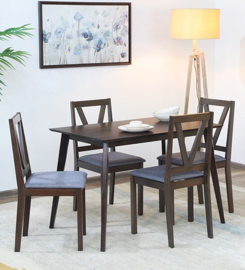 Buy Haines 4 Seater Dining Set In Walnut Colour By Woodbeans