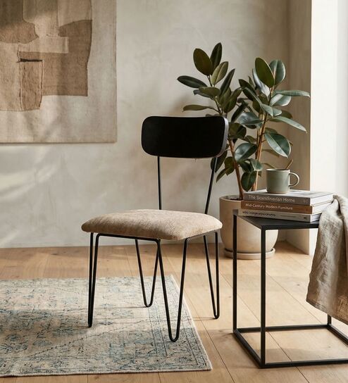 Hair Pin Solid Wood Dining Chair In Natural Colour