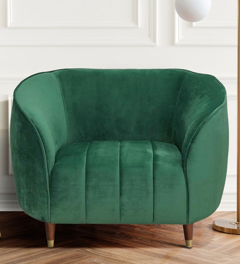 Hairo Velvet 1 Seater Sofa In Forest Green Colour