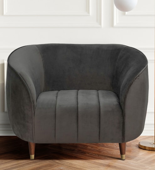 Hairo Velvet 1 Seater Sofa In Iron Grey Colour