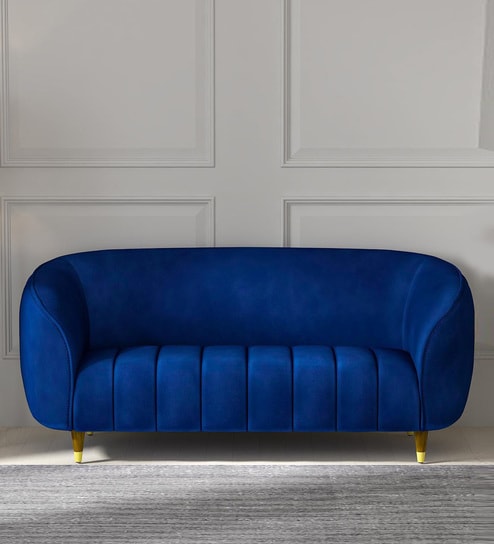 Hairo Velvet 2 Seater Sofa In Blue Colour