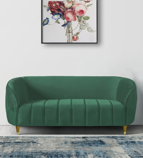 Hairo Velvet 2 Seater Sofa In Forest Green Colour