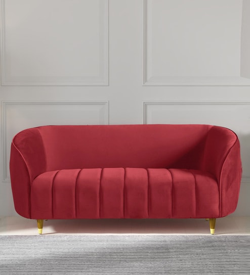 Hairo Velvet 2 Seater Sofa In Red Colour