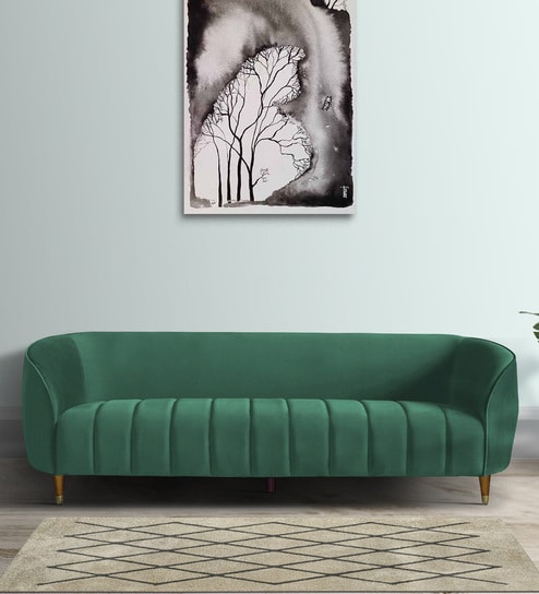 Hairo Velvet 3 Seater Sofa In Forest Green Colour