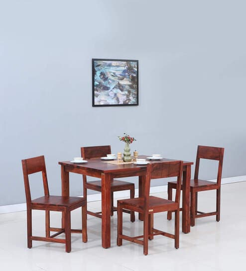 Buy Lima Solid Wood 4 Seater Dining Set In Honey Oak Finish at 6