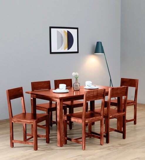 Buy Portland Solid Wood 6 Seater Dining Set in Natural Acacia