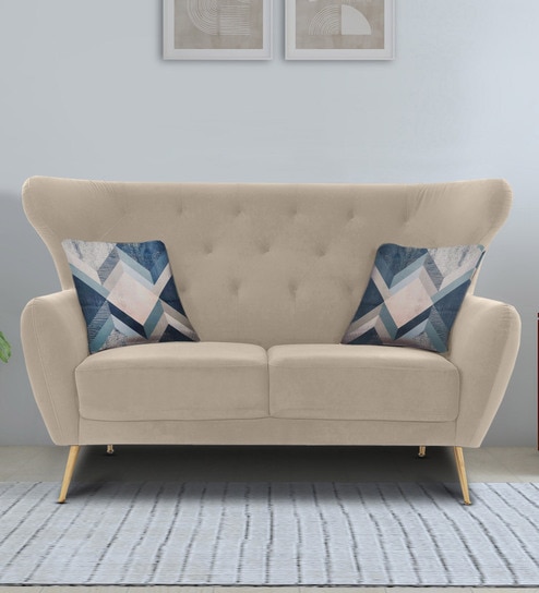 Halifax Velvet 2 Seater Sofa in Beige Colour